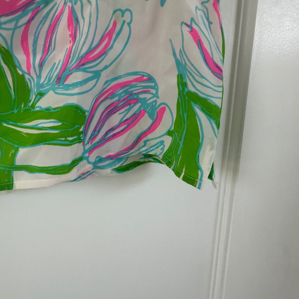 Lilly Pulitzer Houston Top Ring the Bellboy Silk Sleevless Tulips Pink Green‎ S - Picture 9 of 11